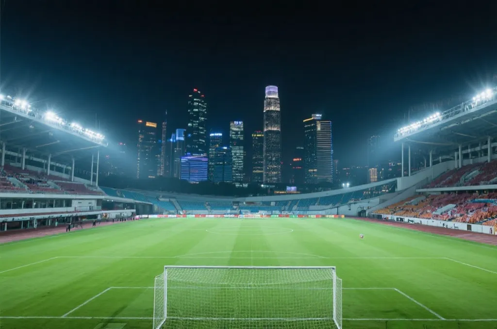 现代化世界杯球场与城市夜景相映成趣